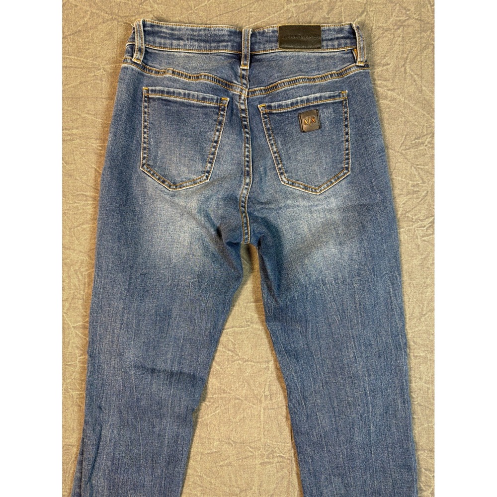 Armani Exchange J01 Super Skinny Distressed Blue Jeans Womens Size 26 6RYJ01 - Picture 5 of 11
